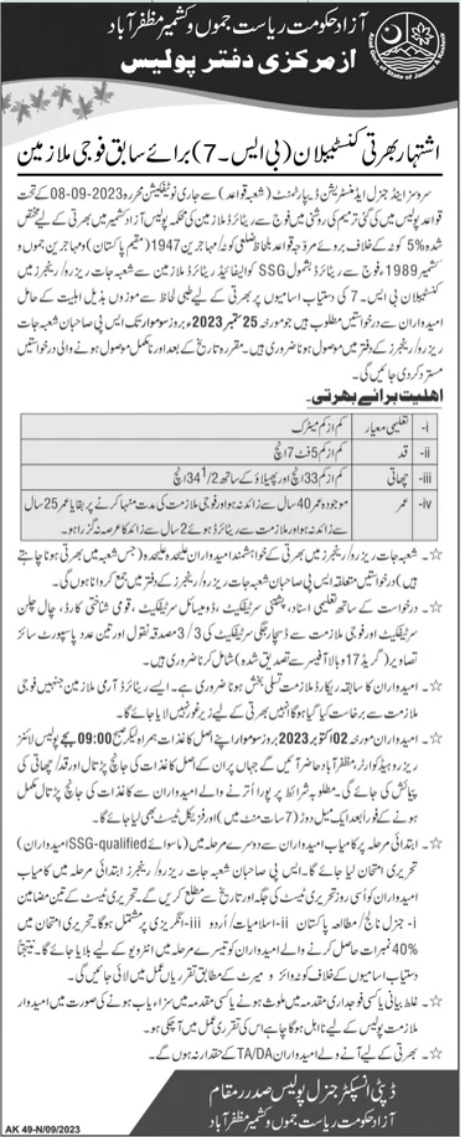 Police Constable Latest Jobs At AJK Police