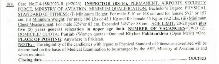 ASF Airports Security Force Inspector Latest Jobs 2023