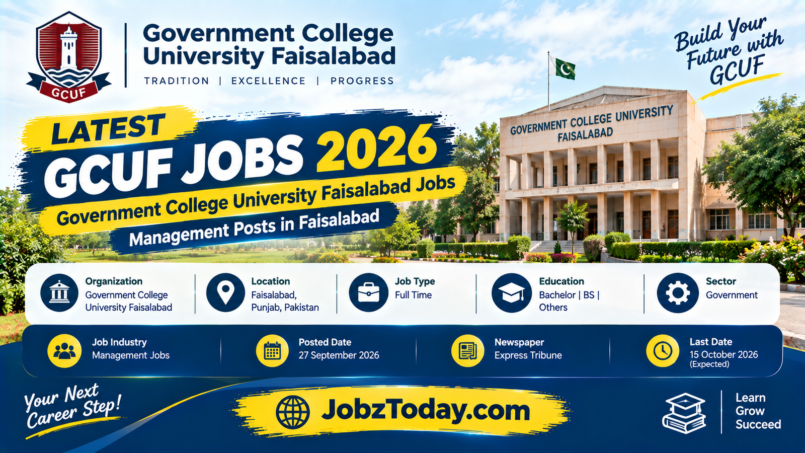 GCUF Jobs 2026 Government College University Faisalabad Chief Engineer Project Director