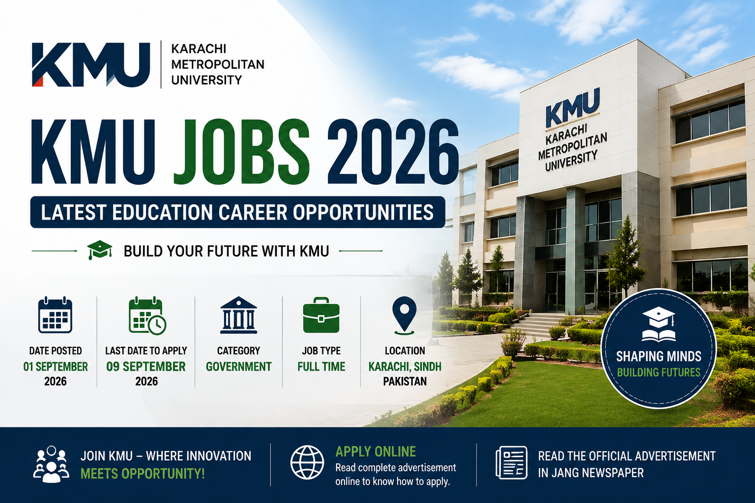 Karachi Metropolitan University Jobs 2026 official advertisement
