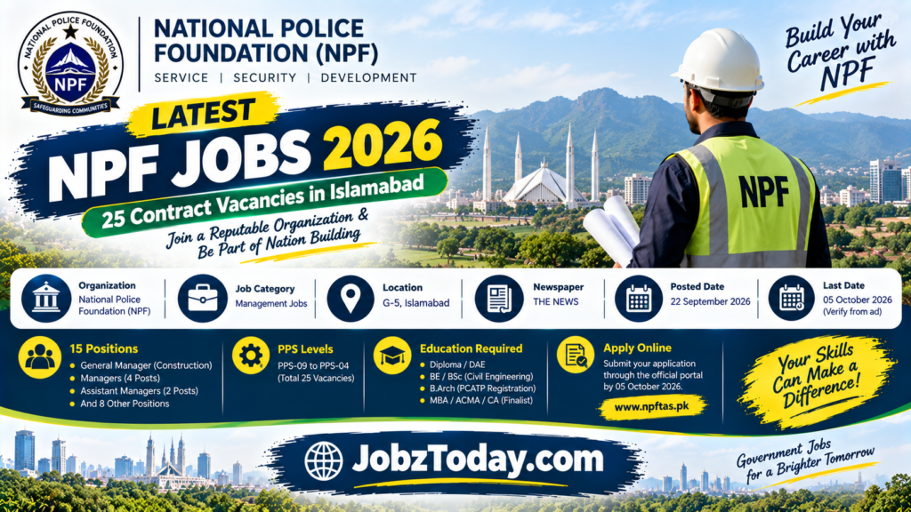 NPF Jobs 2026 – National Police Foundation career opportunities advertisement for Islamabad