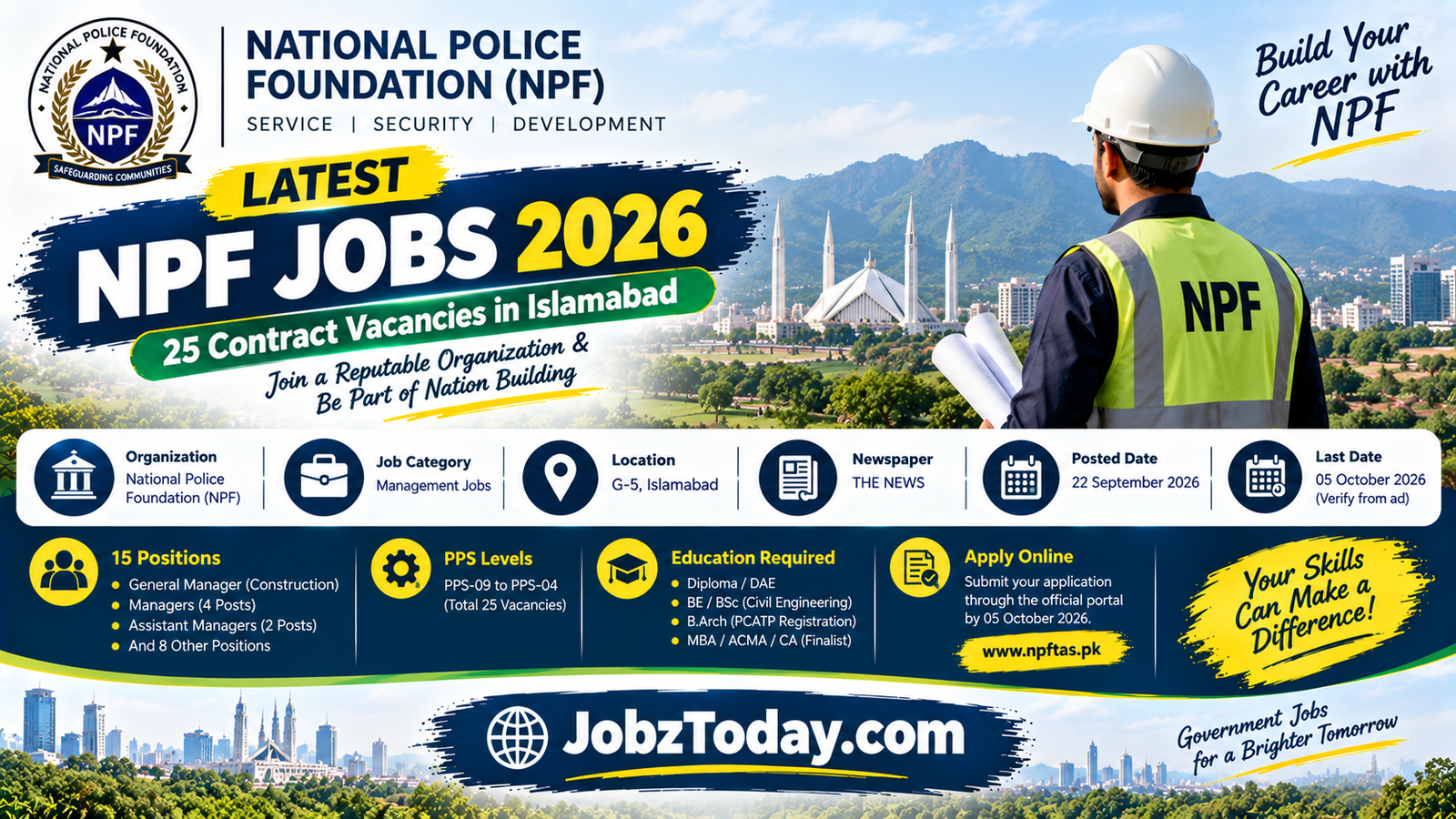 NPF Jobs 2026 – National Police Foundation career opportunities advertisement for Islamabad