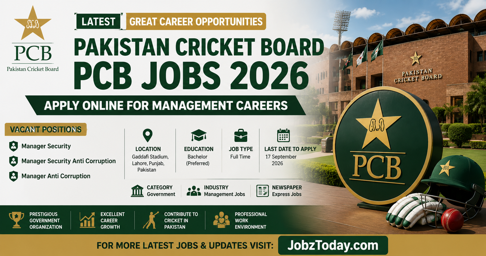 Pakistan Cricket Board PCB Jobs 2026