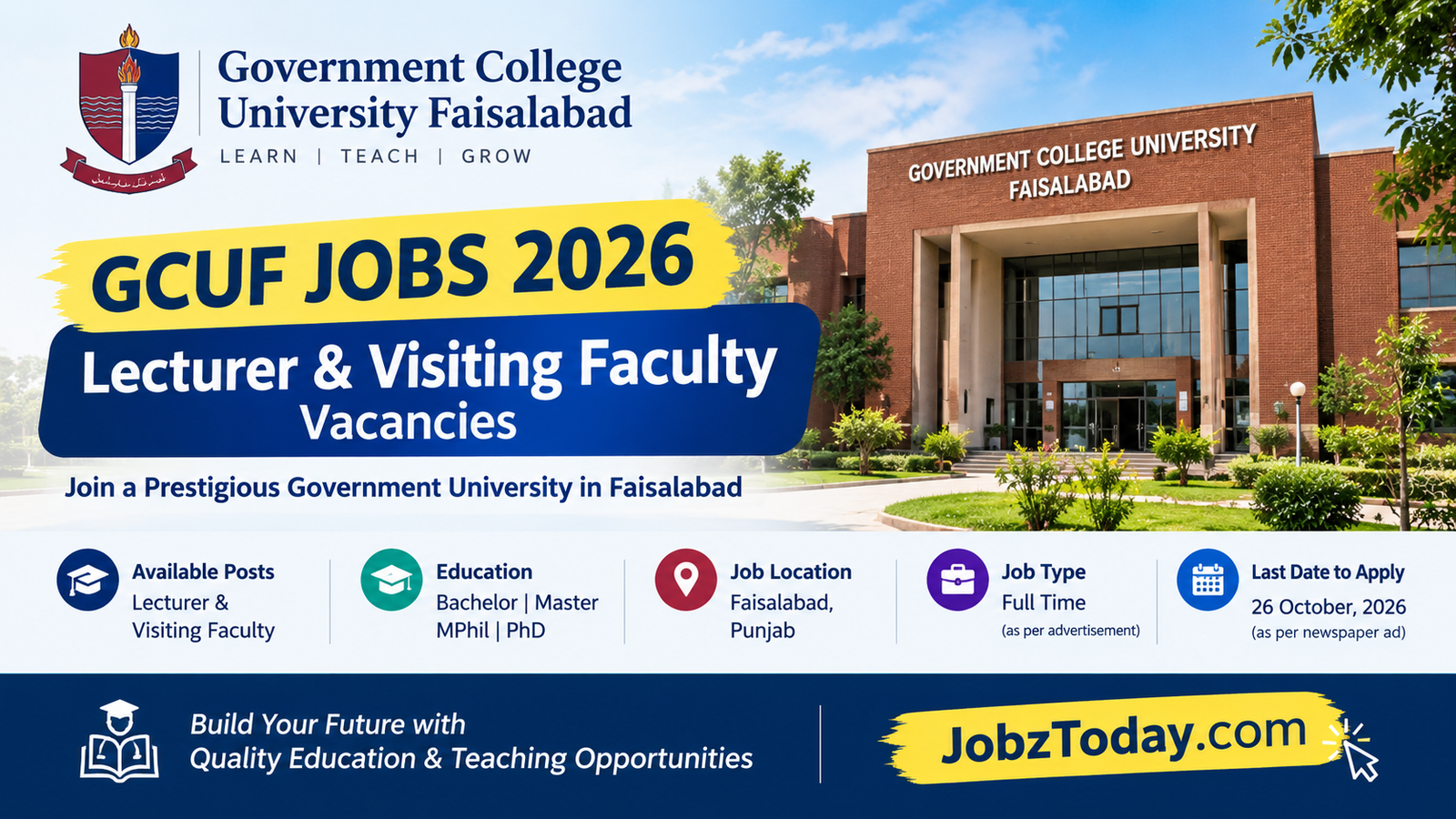 GCUF Jobs 2026: Visiting Faculty at Samundari Sub-Campus